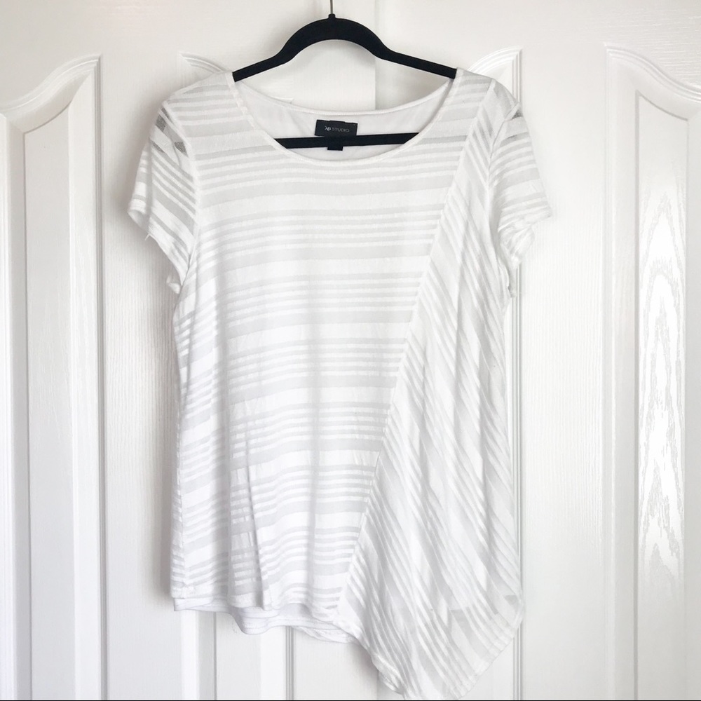 AB Studio striped asymmetrical hem top